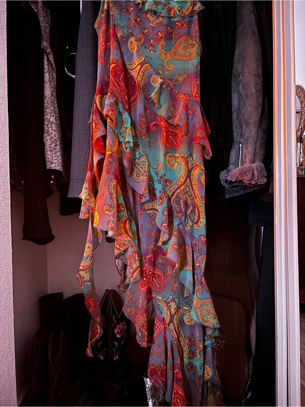Multicolor Paisley Ruffle Sheer Maxi Dress - Picture 3 of 6